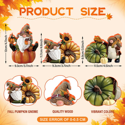 DoubleFill 3 Pcs Thanksgiving Gnome Figurines Fall Gnome Decor Fall Pumpkin Figurines Bulk Wooden Harvest Autumn Figurine Decorations for Thanksgiving Gifts Party Home Table Decor