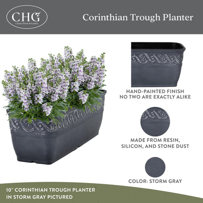 Classic Home and Garden Corinthian Rectangular Planter Box w/Drain Plug - Small Succulent Pots - Shallow Trough Planter for Indoor/Outdoor (10” Storm Gray, Pack of 1)