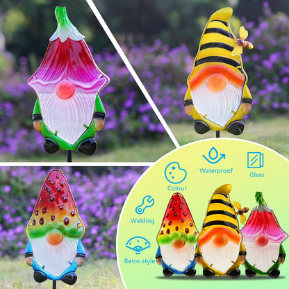 LEGIFO Garden Decor Gnomes Stakes Set of 3, Metal & Glass 18.3″, Outdoor Gnome Stake for Backyard Lawn Decor, Funny Yard Art Decorations for Mom Grandma Women Mother’s Day