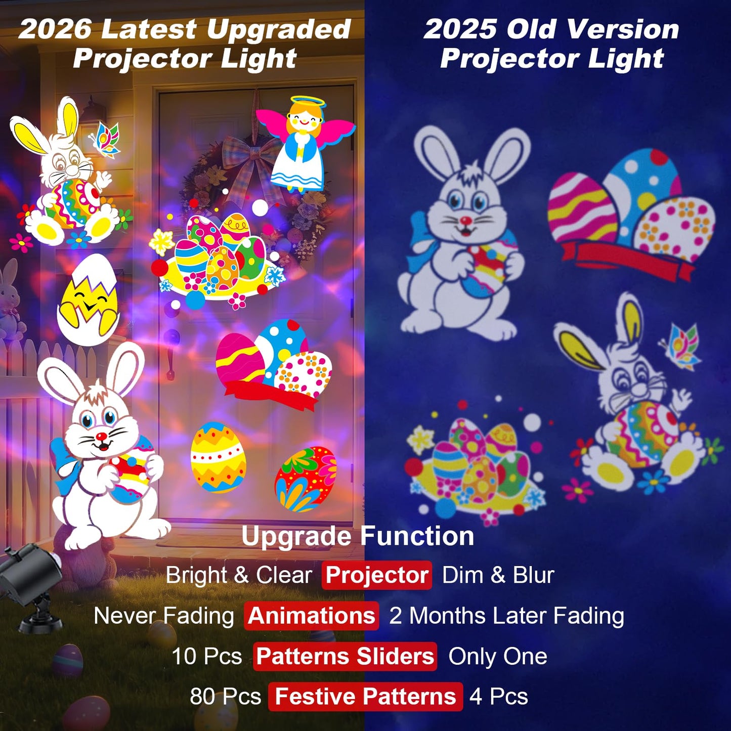 2026 Upgrade Brighter Easter Projector Lights Outdoor,8 Patterns Holiday Projectors 10HD Slides (Ocean Wave & Patterns), Weatherproof Easter Decorations for Light Show