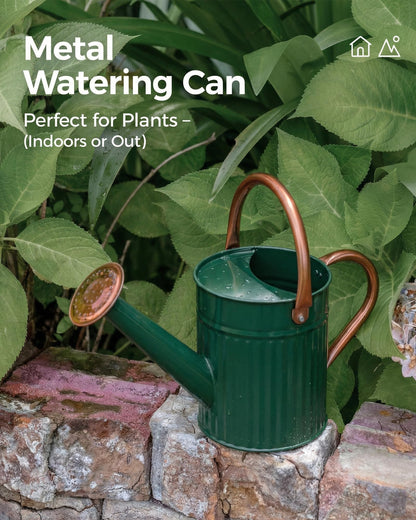 Bamworld Watering Can for Indoor Outdoor Plant Metal Watering Can with Removable Spout Embossd Design Plant Watering Devices Stainless Steel 1/2 Gallon Watering Cans Home & Garden Décor Deep Green