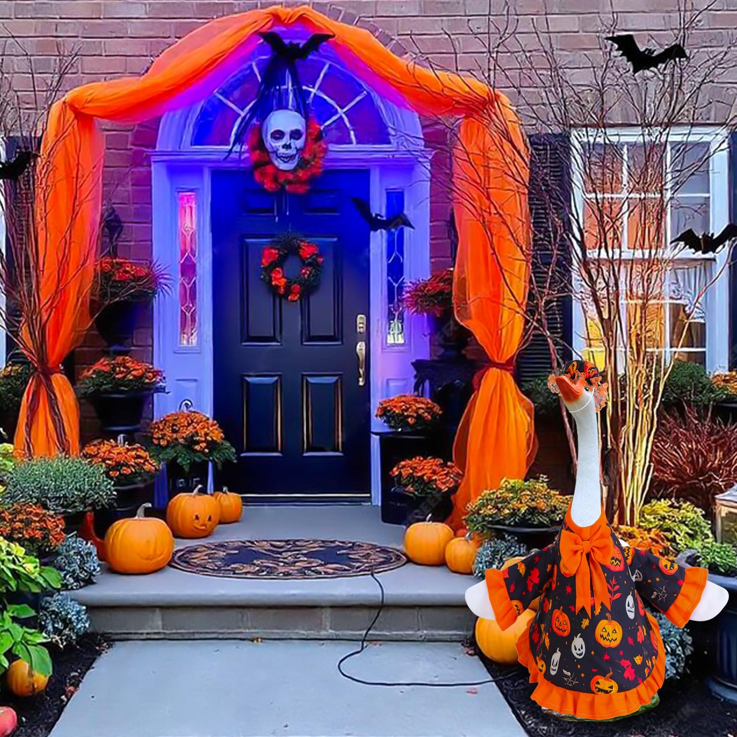 Muximud Halloween Goose Outfit for Porch Goose 23" Cement Statue Clothing - Halloween Outdoor Decoration for Patio Yard Lawn