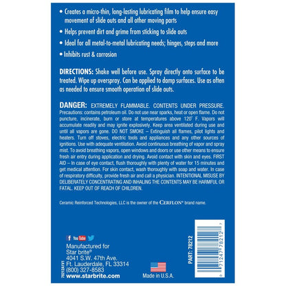 STAR BRITE RV Slide-Out Lubricating Fluid with Cerflon - Ultra-Slick, Deep-Penetrating, Corrosion Preventive Spray for RV Slide Outs (078212)