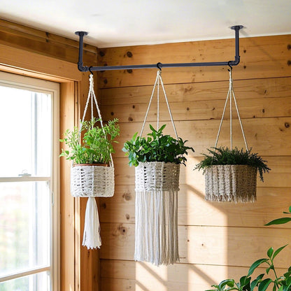 Bigmeta 34in Hanging Planters Rod for Indoor Plants - Max. Load 44 lb Black Metal Holder Rod for Wall Ceiling Decor, 2 Pcs (Pot Chain & Plants Not Included)