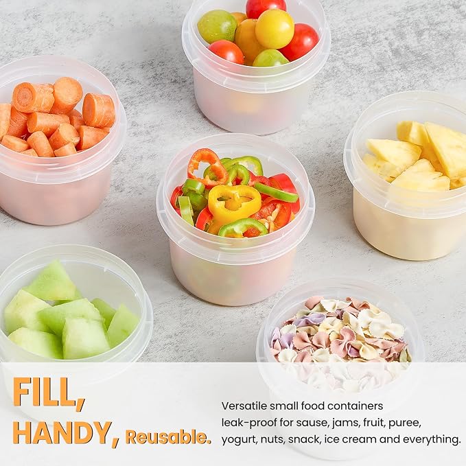 TUZAZO 12 Pack - 12 Oz Food Storage Containers with Screw Lids, Airtight Plastic Small Freezer Storage Container for Ice Cream, Overnight Oats, Snack, Soup, Portion and Meal Prep Container