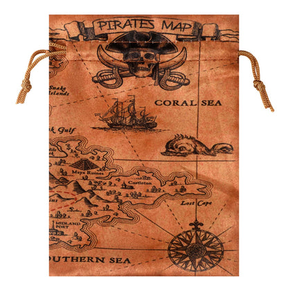 RICHNESS 16pcs Pirate Party Favor Bags Treasure Map Bag with Drawstring Closure Satin Party Loot Bags 4.5X6 Inches Goodie Bags