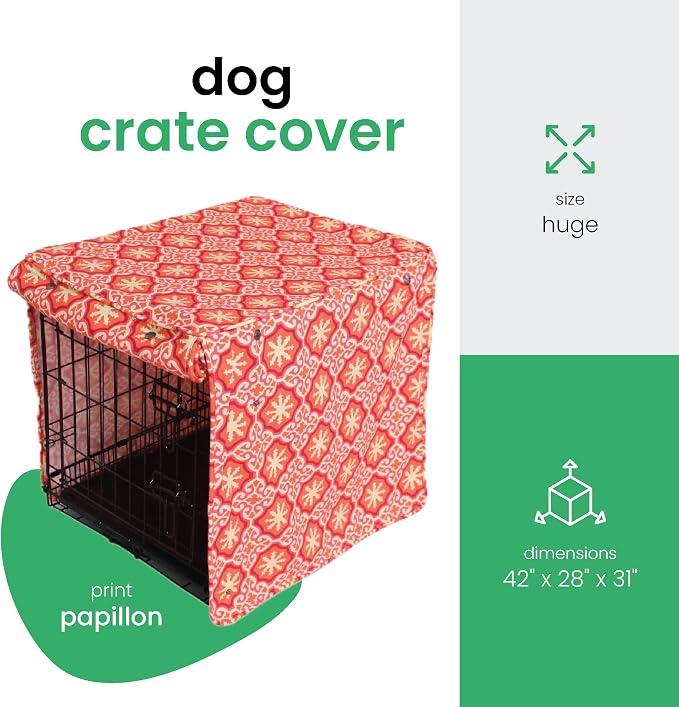 Molly Mutt Papillon Dog Crate Cover, 100% Cotton Canvas Cover with 2 Roll-Up Panels, Ideal for Dog or Cat Crate, Durable, Washable, and Free of Harmful Chemicals, 42" x 28" x 31"