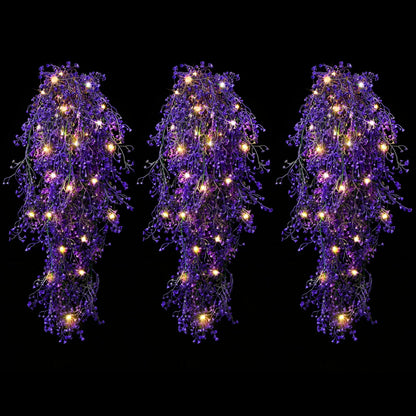 Mudder 3 Packs LED Artificial Hanging Plants, 3.6 ft Fake Hanging Plant, Ivy Vine Fake Leaves Greeny Chain Wall Home Room Garden Wedding Garland Outside Decor (Basket Not Included) (Purple Vine)