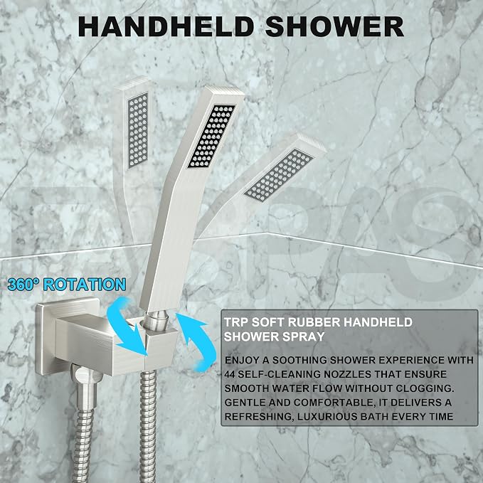 Brushed Nickel Shower System with 10-Inch Rain Showerhead and Handheld | Innovative air-injection technology for low pressure, high-flow rate up to 3.22 GPM ensuring powerful consistent stream