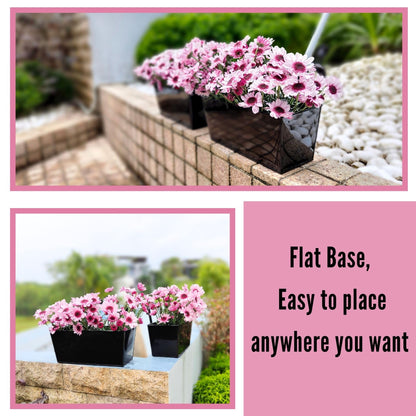 LaLaGreen Railing Hanging Planters (2 Pack, 16 Inch) Large Black Metal Strawberry Flower Pots Outdoor Countryside Modern Rectangle Succulent Planter with Drainage Holes Hanger Balcony Deck Fence Porch