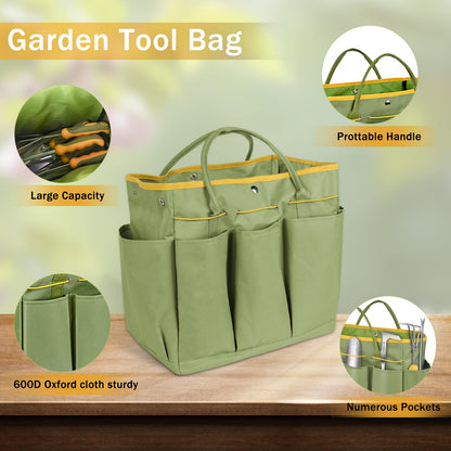 Garden Tool Set, WisaKey 9 Piece Stainless Steel Heavy Duty Gardening Hand Tools Durable Garden Tool Bag Gardening Gifts for Women and Men Fathers Day for Dad Husband