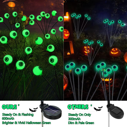 BrizLabs Solar Halloween Lights, 2 Pack 12 LED 2 Modes Halloween Eyeball Lights, Outdoor Pathway Light, Swaying Eye Firefly Walkway Lighting, Green Solar Lighting for Path Yard Garden Lawn