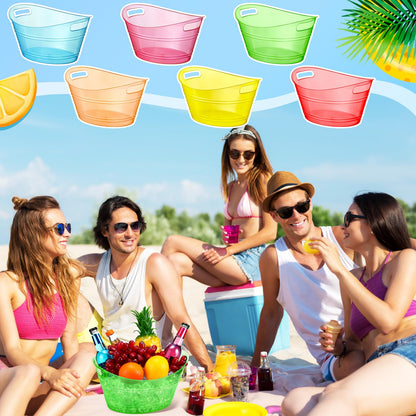 meekoo 6 Pcs Plastic Ice Buckets Bulk with Handles 4.5L Oval Storage Tub Large Capacity Ice Drink Bucket for Easter Summer Party Bar Wine Beer Champagne Beverage Bottle Cooler(4.5 L,Multicolor)