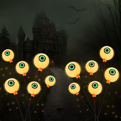 JOYIN Halloween Decorations Outdoor Solar Scary Eyeball Lights, 2 Pcs 12LEDs Warm Pathway Yard Stakes, Waterproof Firefly Lights for Halloween Graveyard Yard Garden Patio Walkway Party