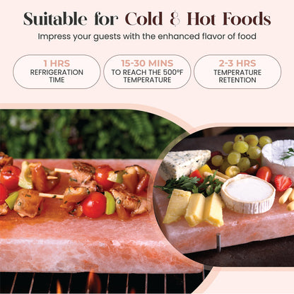 Spantik Professional Salt Block Set with Steel Tray 12" x 8" x 1.5" Himalayan Cooking Plate for Grilling, Cooking, Serving, 100% Pure Natural Food Grade Salt Stone Unique Gifts for Barbecue Smoker