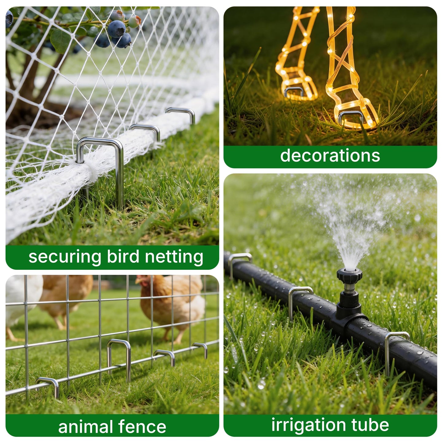 AMAGABELI 6 Inch 200 Pack Galvanized Landscape Staples 11 Gauge Anti-Rust Heavy Duty Garden Stakes Plant Cover Spikes U-Shaped Sod Pins Fence Stakes for Weed Barrier,Irrigation Tubing,Lawns,Decoration