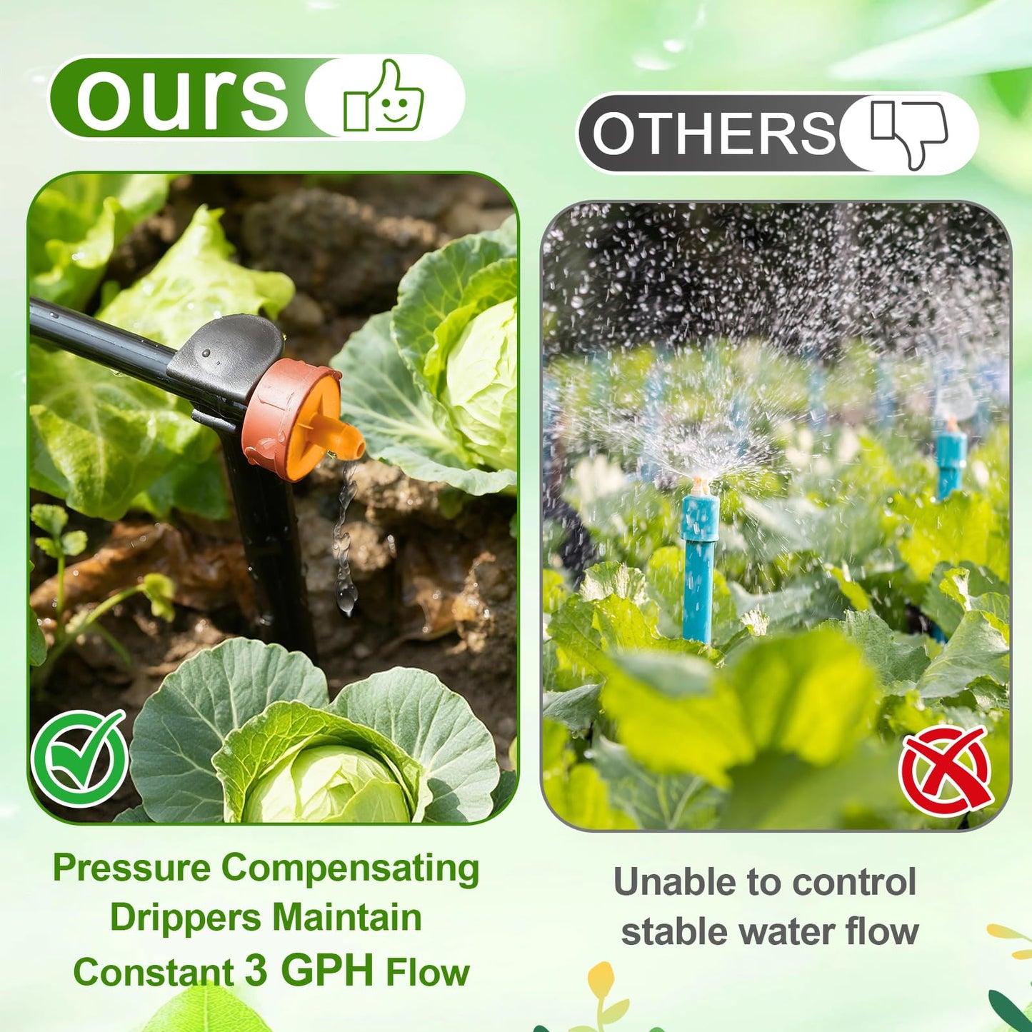 FULAIERGD 60Pcs 3 GPH Pressure Compensating Irrigation Drippers, Watering Spot GPH Dripper Drip Emitters Heads Constant Flow Outlet Heads for 1/4 Inch Irrigation Tubing for Garden Irrigation System