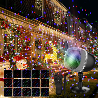 Syslux Christmas Projector Lights Outdoor, RGBW Christmas Snowfall Projector Light Rotating Falling Snow Projector with Remote Control Landscape Lights for House Yard Garden Halloween Christmas Decor
