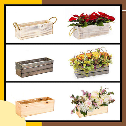Wood Planter Box with Wine Crate Styled, 12x4 Inch Rectangular, Rustic Barn Wood, Plastic Liner, Wedding Flowers Holder, Home and Venue (12x4 Wine Crate Set of 4, Natural)