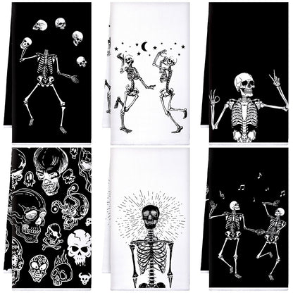 Bencailor 6 Pcs Skull Kitchen Towels Skeleton Dish Hand Towels Gothic Spooky Skull Tea Washcloth for Bathroom Kitchen Goth Horror Decor Gifts 24 x 16''