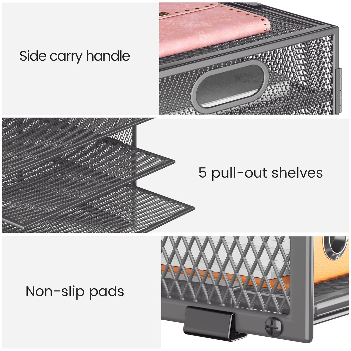 Lavatino 2 Pack 8-Tier Office Desk File Organizer, Letter Tray Paper Organizer with Handle, Including 5 Adjustable Slide Trays for Organizing Desk Workspace Accessories and Supplies (Grey Metal Mesh)