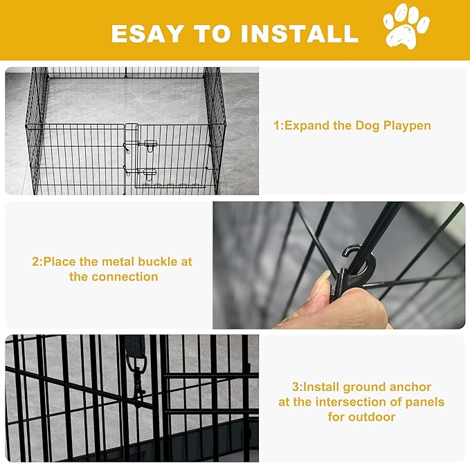 Dog Playpen with Top Cover,Foldable Metal Puppy Play Pen,24x24in 8 Panels Dog Playpen with Door for Indoor Outdoor,Heavy-Duty Pet Exercise Fence for Small Medium Animals