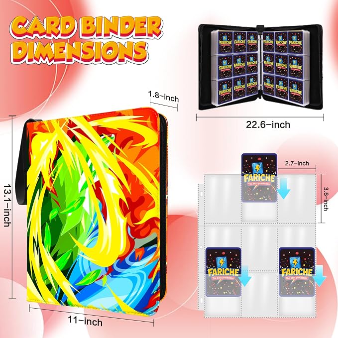 Trading Card Binder for TCG Cards, 9-Pocket Portable Card Collector Ablum Holder Book Fits 900 Cards with 50 Removable Sleeve, Waterproof Card Binder Display Storage Carrying Cases for TCG-Storm