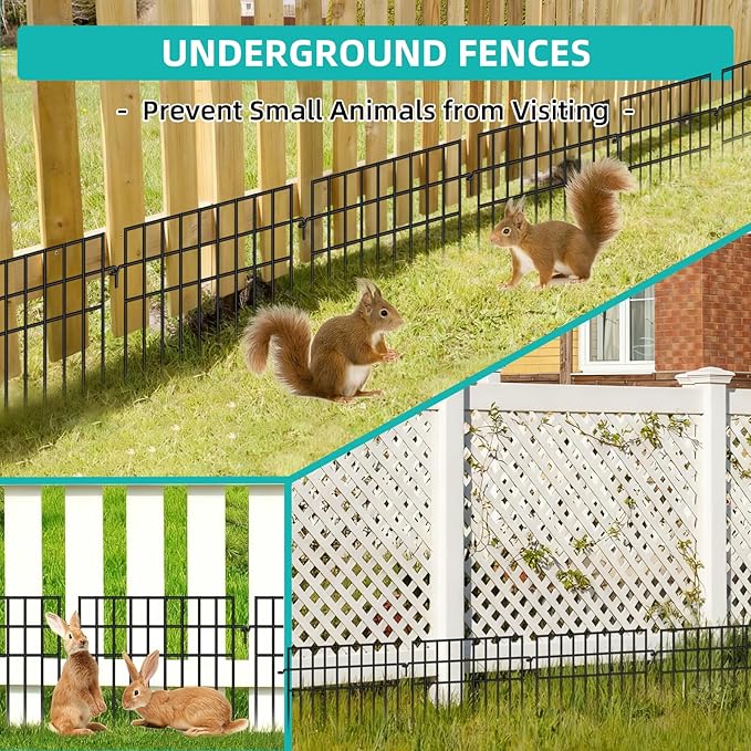 46 Panels Animal Barrier Fence, No Dig Fences, 13in(H) X 65.2ft(L) Garden Fence Animal Barrier for Rabbit and Dog Under Fencing Barrier, Rustproof Metal Fences Border for Outdoor, Yard, Patio