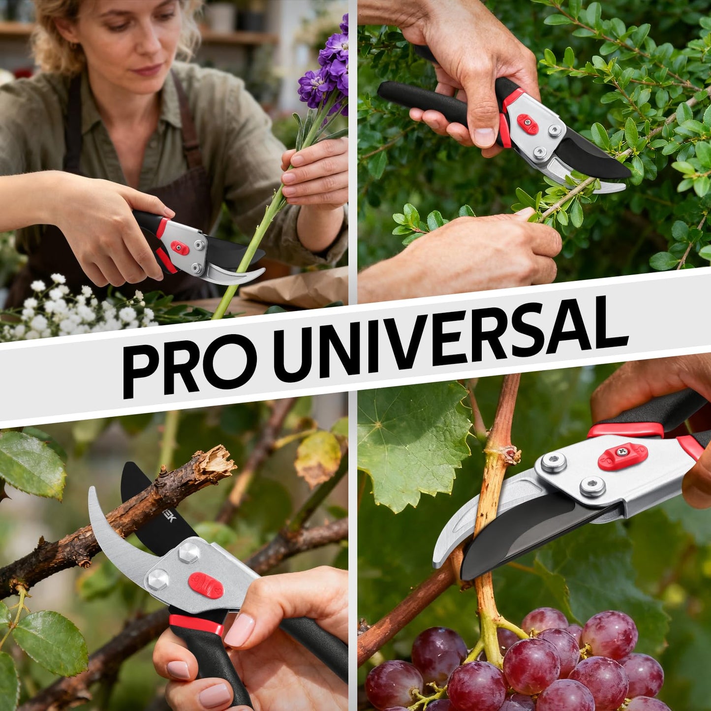 VOTREK® 8.5” Pruning Shears, Professional Garden Pruner with Jam-Proof Spring & Ever-Sharp SK5 Blade, Ergonomic Bypass Clippers for Rose, Tree Trimming, Heavy Duty Bonsai Scissor for Weak Hand
