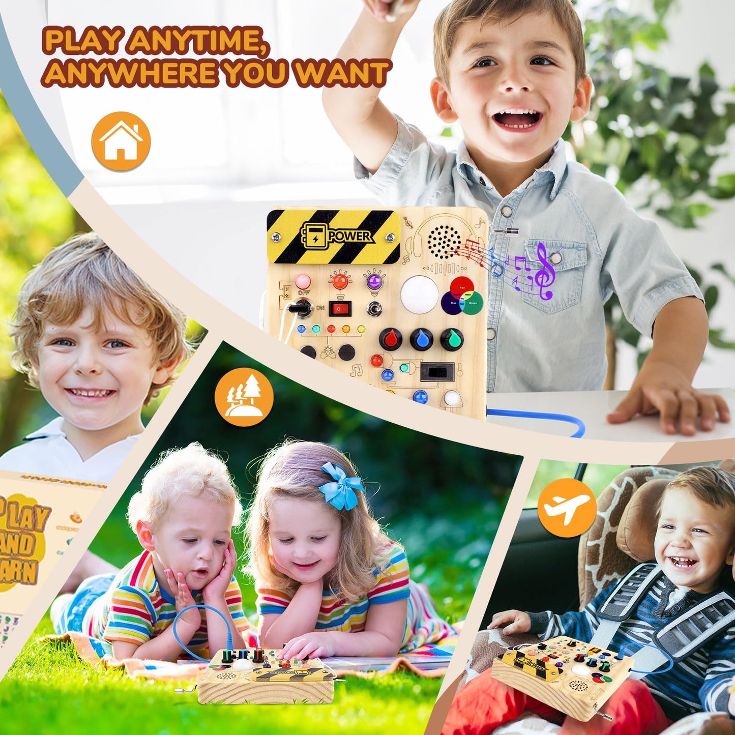 Sumsoltic Busy Board,Montessori Toys for 1-3 Year Old Boys & Girls,Travel Educational Learning Activities for Toddlers,Sensory Toy for Kids with Autism (Busy Board v5)