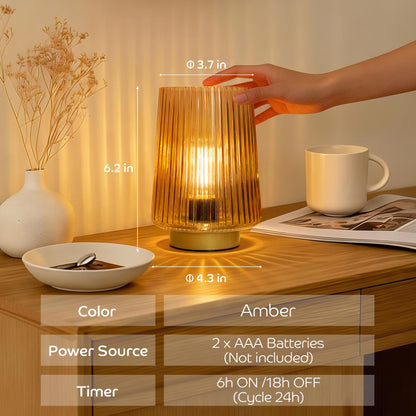 LUSHARBOR Battery Operated Decorative Lamp with Timer, Small Cozy Table Lamp for Bedside & Home Decor, Aesthetic Cordless Battery Powered Accent Lamp for Living Room Shelf, Amber