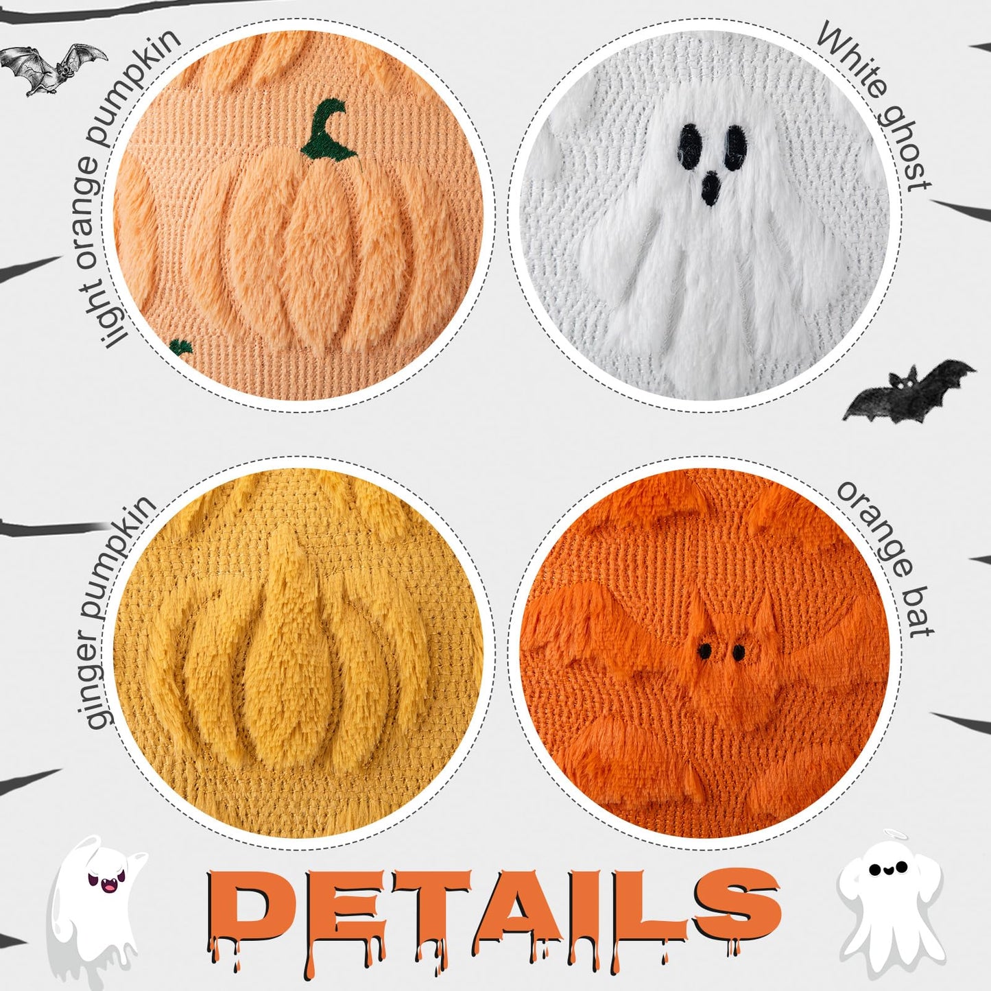 Breling 4 Pack Halloween Throw Covers 18x18 Inch Soft Plush Ghost Bat Fall Pumpkin Faux Fur Wool Couch Cushion Case for Sofa Couch Living Room Halloween Autumn Farmhouse Home Decor