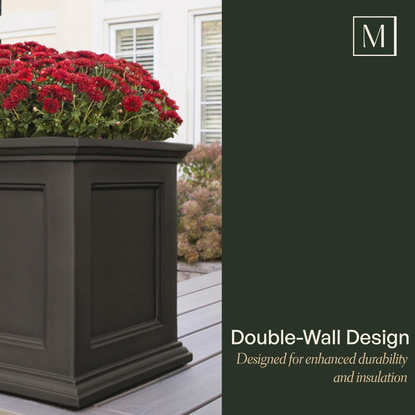 Mayne Fairfield 20-Inch Square Planter – Self-Watering, Weather-Resistant Planter for Flowers – Durable Outdoor Design for Patio, Porch, or Entryway