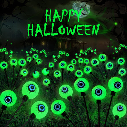 4 Pack Solar Eyeball Lights for Halloween Decorations Outdoor, 24 LED Green Eyeball Solar Halloween Lights, Waterproof Swaying Firefly Lights with 2 Modes for Pathway Patio Yard Lawn Garden Decor