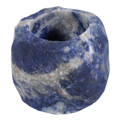 SUNYIK Natural Sodalite Tea Light Candle Holder Raw Crystal Air Plant Holder Desk Decor Figurine for Healing Meditation
