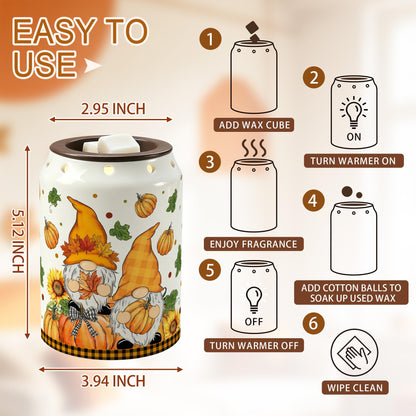 Bonsai Tree Fall Decorations for Home, Gnome Fall Wax Warmer, Autumn Ceramic Wax Melts Warmer for Oil Candle, Pumpkin Decor for Living Room Bathroom Home, Farmhouse Housewarming Gifts