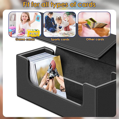 Homthy 600 Card Deck Case for Trading, Leather Magnetic Closure Commander Storage Box Fit for Sports, Game, Standard Cards (Black)