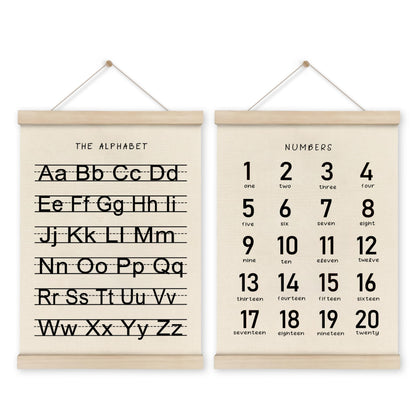 HRQKO Alphabet Numbers Poster Hanger Frame Set of 2, Nursery Wall Decor, Black ABC Poster Wall Art with Wooden Frames, Alphabet Banner Wall Hanging Decor for Boy Toddler Room Playroom, 12x16 Inch