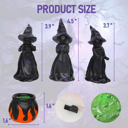 NEROSUN 4 PCS Halloween Miniature Witches Cauldron Figurine Table Decoration, Resin Scary Witches Lighted up Cauldron, Halloween Festival Supplies Indoor Outdoor Shelf Fireplace Home Decor