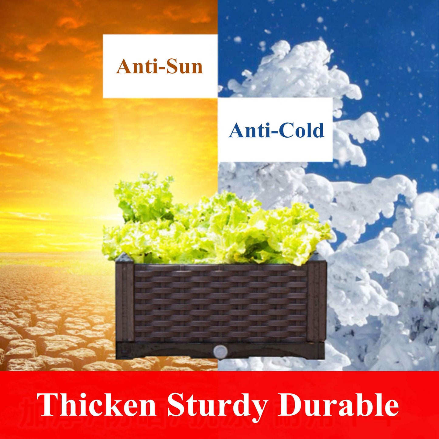 Elevated Planting Box, Outdoor Planter Boxes with Legs, Modern Rattan-Style Plastic Plant Stand, Garden Raised Bed for Vegetables,48"x16"x14"/120x40x36cm