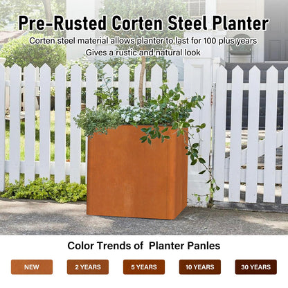 Gardenaire Corten Steel Planter Box 24"x24"x25", Large Square Metal Planter Indoor&Outdoor, Large Cube Planters with Drainage Hole for Porch/Patio/Garden
