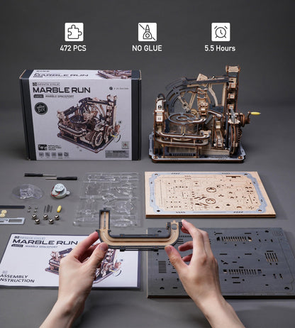 ROBOTIME Motorized Wooden Puzzles for Adults - 3D Puzzles for Adults LGC01 Marble Spaceport - Wooden Marble Run Model to Build - Space/STEM/Engineering Gift
