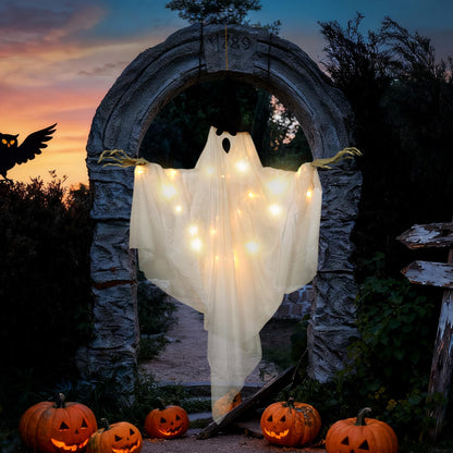SUNBEAUTY Halloween Decorations Outdoor, Halloweens Party Decoration Indoor, Spooky Ghost with Remote Control String Lights, Halloween-Ghost Lights for Porches Yards Gardens Lawn