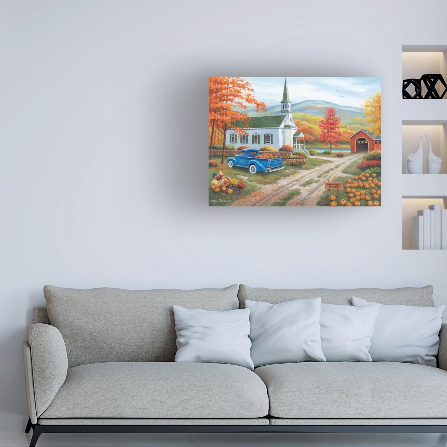 Trademark Fine Art Canvas Wall Art - John Zaccheo 'Pumpkin Gathering' Wall Art for Living Room, Bedroom, or Office Décor 19 x 14 Inches