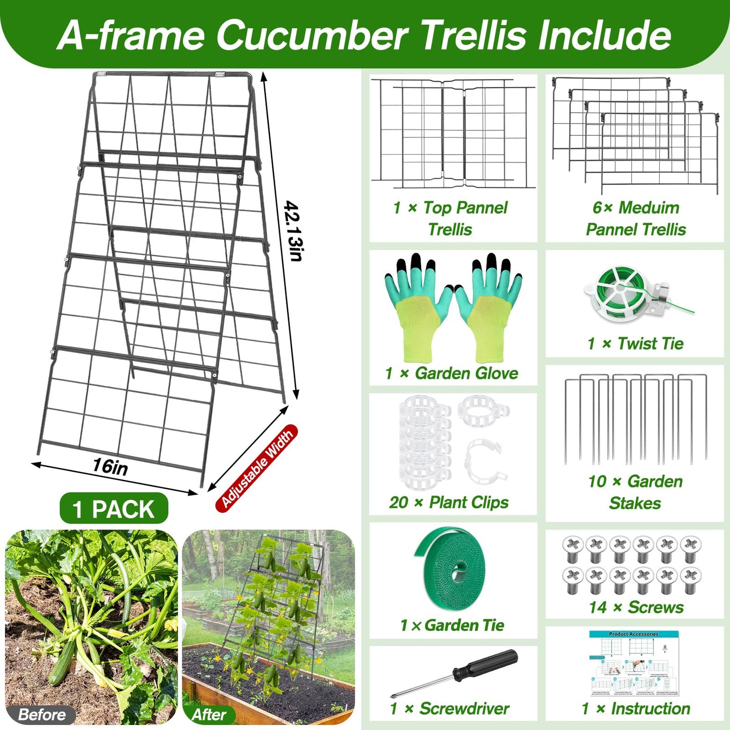 Cucumber Trellis for Raised Bed A Frame Metal Garden Trellis for Climbing Plants Outdoor, 42 x 16IN Foldable Coated Steel Cucumbers Trelli, Easy to Install Cucumber Trellis for Vegetable Fruit