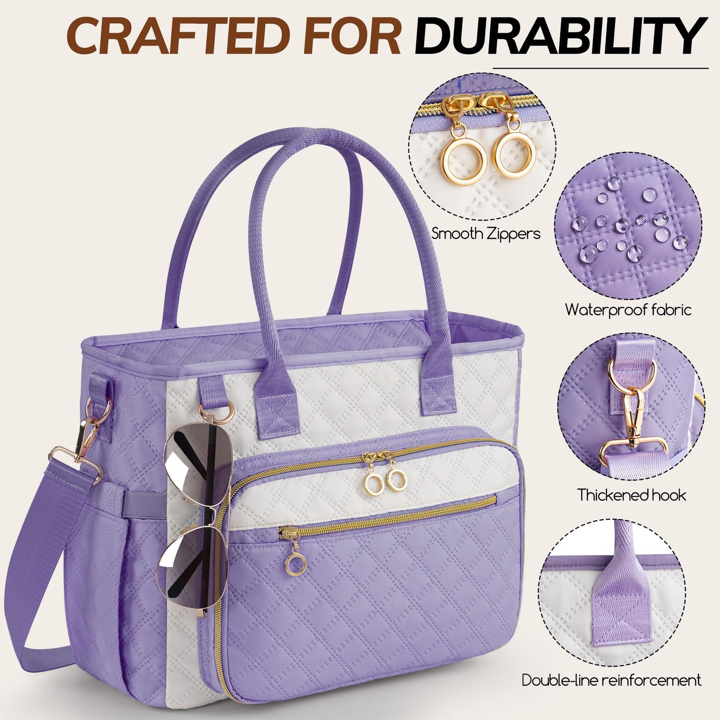 Large Bible Bag with Bible Cover Case for Women，Church Tote Bag Travel Bag Diaper Bag with Shoulder Strap for Teachers, Nurses, Moms, Bible Lovers (Purple