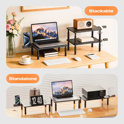 Canyora Computer Monitor Stand Riser for Desk, 3 Height Adjustable PC Laptop TV Desktop Monitor Stand Shelf, Metal Printer Table with Phone Holder, Stand Riser for Desk, Office Desk Organizers and Accessories, 2 Pack