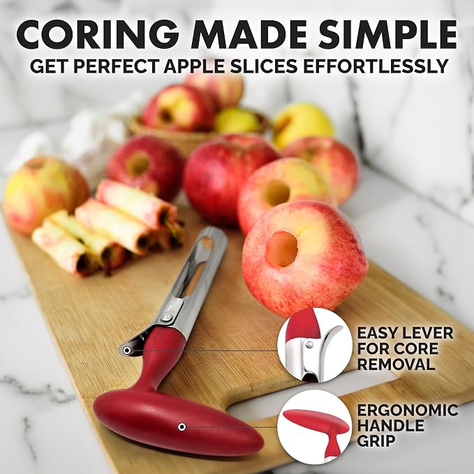 Zulay Kitchen Ultra Sharp Apple Corer Tool - Stainless Steel, Sharp & Serrated Blade Cores in Seconds - Easy to Use & Clean, Durable Apple Core Remover for Apples & Small Fruits - 2 Pack Black & Red