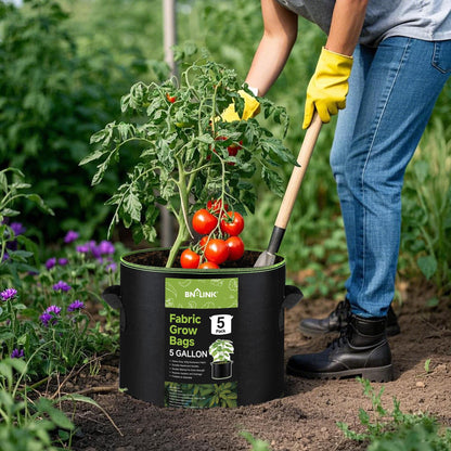 BN-LINK 5-Pack 5 Gallon Grow Bags, Heavy Duty Aeration Fabric Pots with Handles, Thickened Nonwoven Plant Bags for Vegetables, Flowers, Fruits