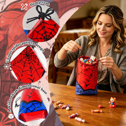 HLHLLSW 50 PCS Spider Web Drawstring Bags, Red Blue Plastic Goodie Candy Bags with Drawstring, for Kids Spider Theme Birthday Party Favors Decorations & Supplies